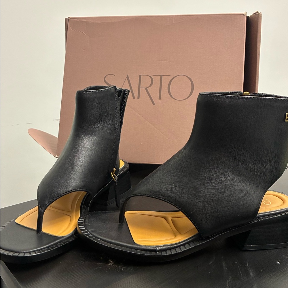 Black Women's Open-Toe Ankle Boots